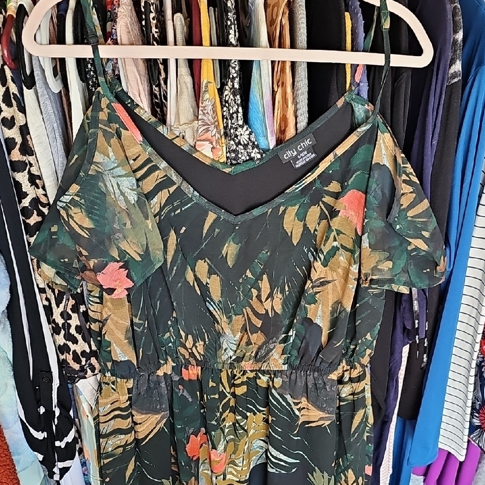 City Chic Tropical Print Maxi Dress